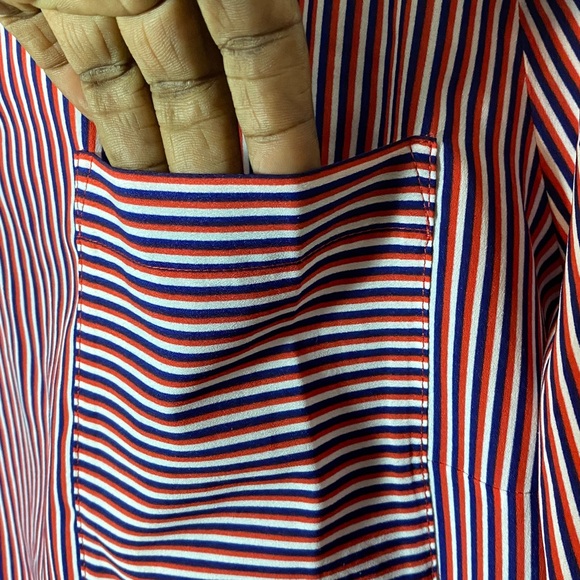 Cabi Franklin Patriot Striped Split Neck Long Sleeve Blouse Red White Blue XL - Picture 4 of 9